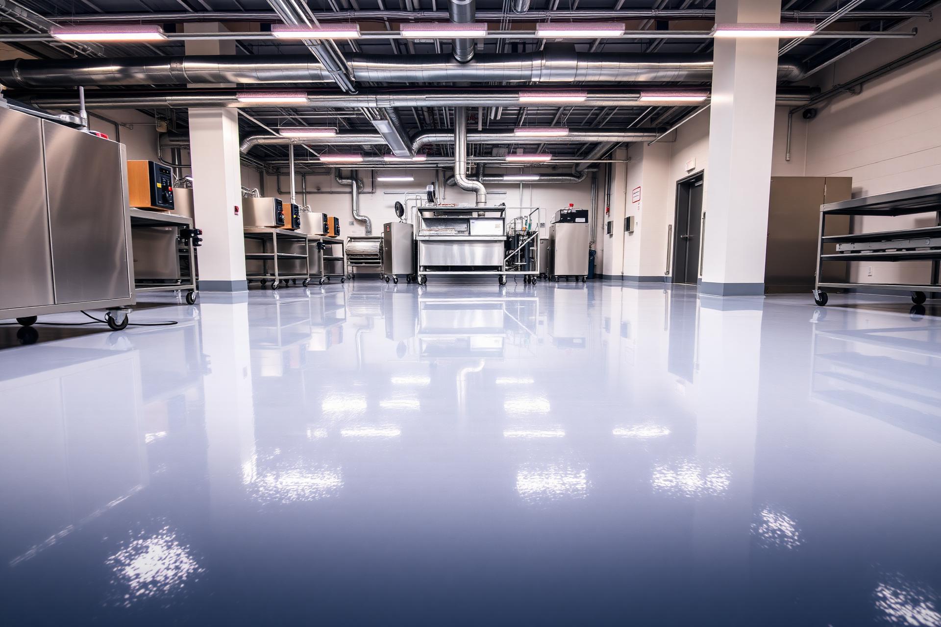 Piso industrial brillante en planta de producción